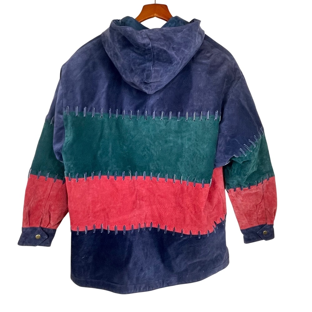 Vtg Deerskin Womens Jacket Sz M Hooded Parka Suede Maximalist Colorful Statement - Picture 3 of 11
